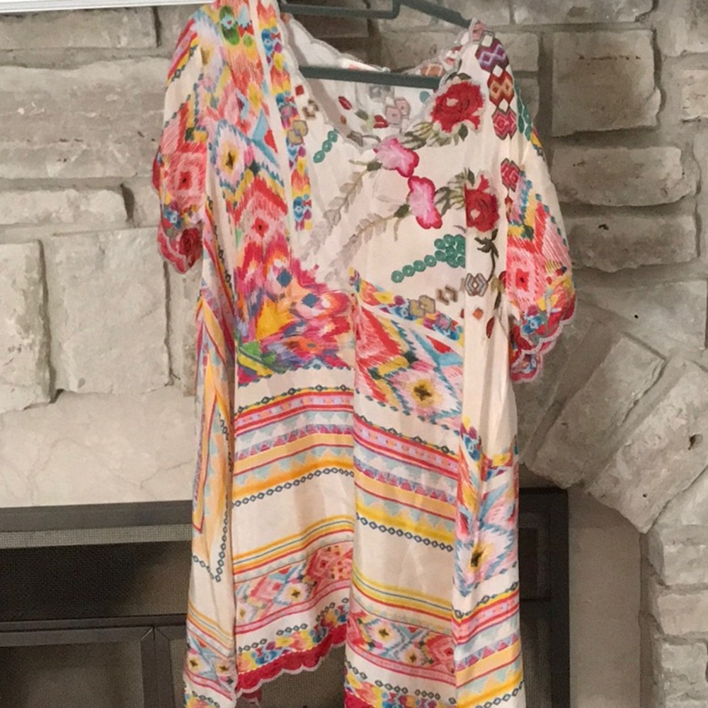 Johnny Was Multicolor Floral Embroidered Tunic